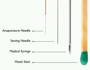 acupuncture needles are very fine and delicate, much smaller than a hypodermic needle